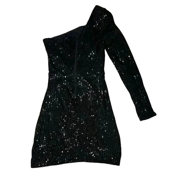 Black Sequin One-Shoulder Long Sleeve Mini Bodycon
Dress Size Small - Picture 4 of 4